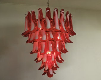 Italian vintage Murano chandelier in the manner of Mazzega - 75 red glass petals