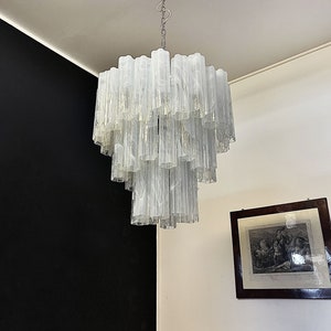 Large three-Tier Murano Glass Tube Chandelier - white albaster