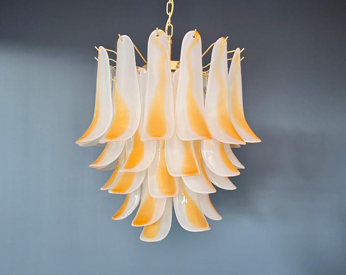 Italian vintage Murano chandelier - 41 acid-etched amber glass petals