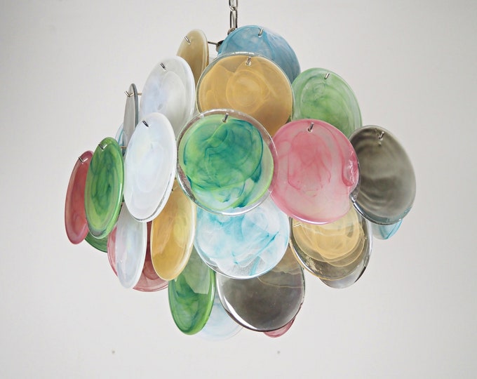 Vintage Italian Murano chandelier - 36 alabaster multicolored disks