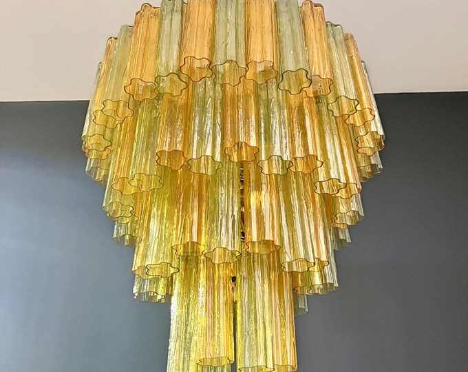 Huge Vintage Murano Glass Tiered Chandelier - 80 glasses - green and amber
