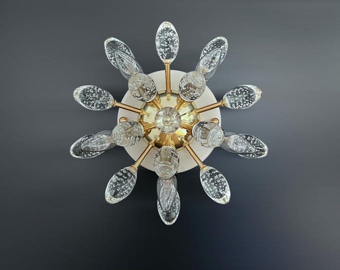 Pair of Murano brass sputnik wall sconces / ceiling lights