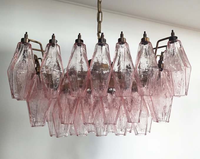 Elegant Murano Poliedri Chandelier - Carlo Scarpa - pink glasses
