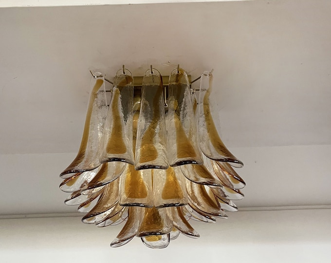 Murano ceiling lamp - 32 amber and clear glass petals