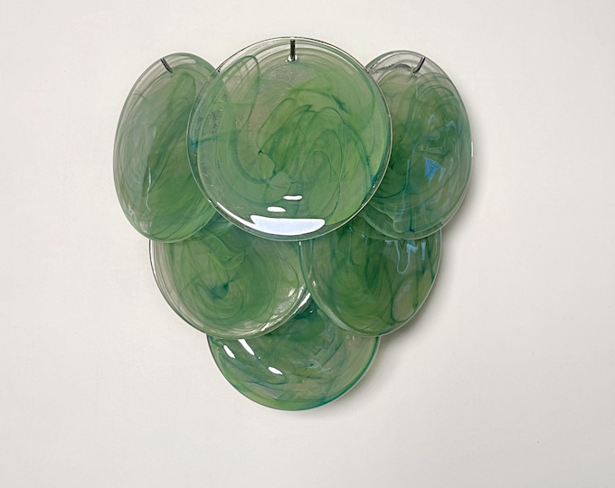Pair of glass wall sconces - 6 alabaster green disks