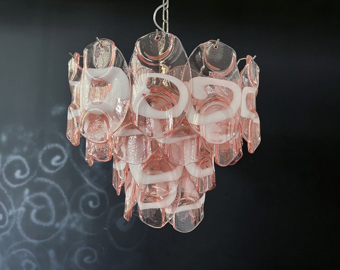 Vintage Italian Murano chandelier lamp - 36 pink glasses