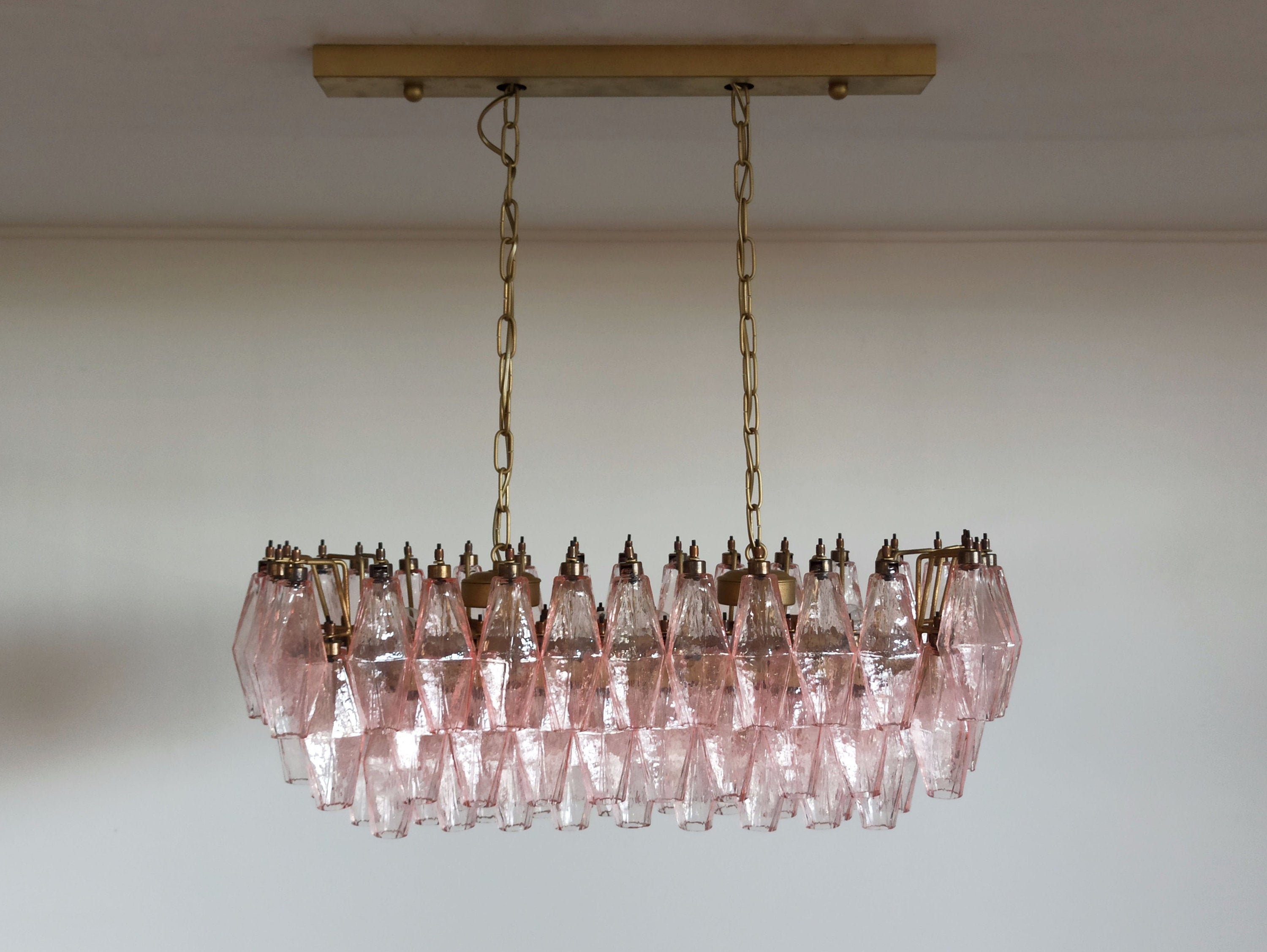 Elégant Murano Poliedri Chandelier - Carlo Scarpa 84 Lunettes Roses/Trasparent