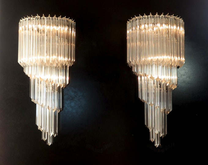 Monumental pair of vintage Murano wall sconce – 41 transparent quadrihedrons - Elena model