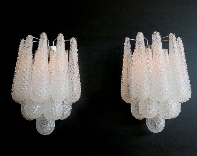 Pair of vintage glass petals drop wall sconce