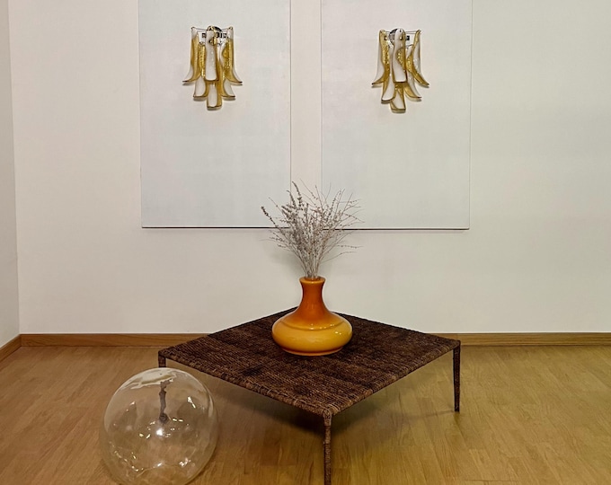 Pair of Vintage Italian Murano wall lights in the manner of Mazzega - caramel lattimo glass petals