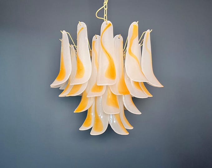 Italian vintage Murano chandelier - 36 acid-etched amber glass petals