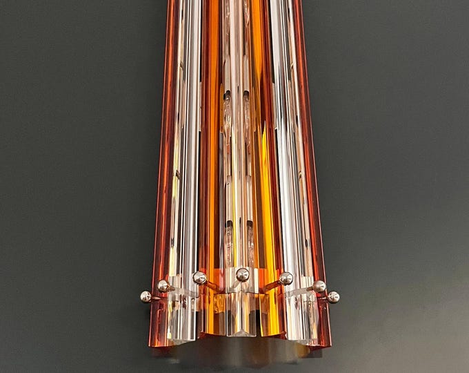 Pair of vintage Murano wall sconce – clear and amber trihedrons - Column model.