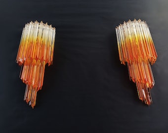 Pair of vintage Murano wall sconce – 32 quadrihedrons transparent and amber prism