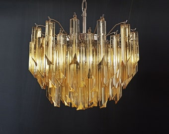 Gorgeous Murano vintage chandelier – 107 clear amber trihedrons