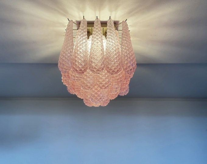 Murano ceiling lamp - 32 pink glass petal drops