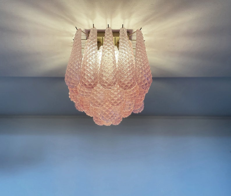 Murano ceiling lamp 32 pink glass petal drops image 1