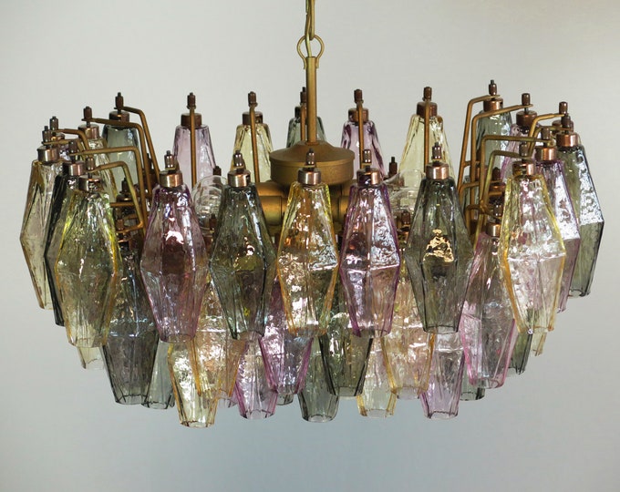 Elegant Murano Poliedri Chandelier - Carlo Scarpa - 56 multicolored glasses