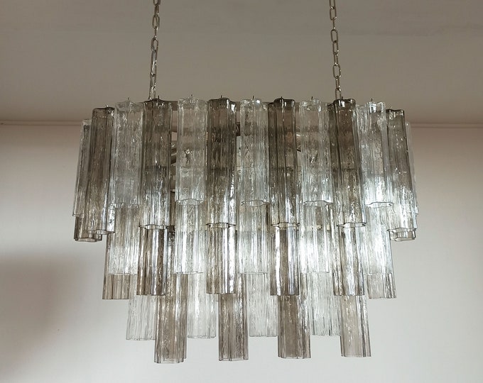 Elegant Murano tube Chandelier - 62 transparent and smoked glasses