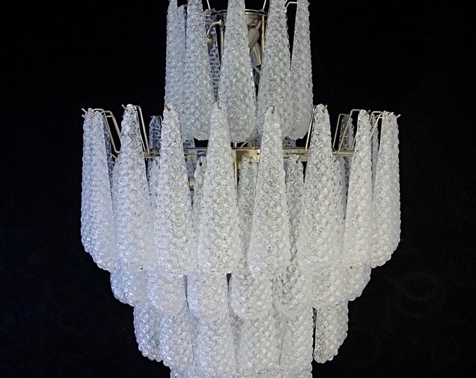 Huge Italian vintage Murano glass chandelier - 85 glass transparent petals drop
