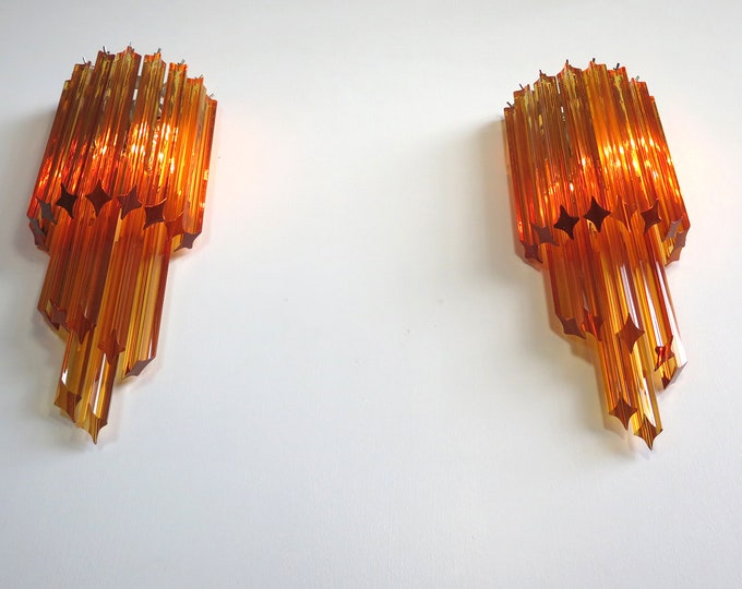 Pair of vintage Murano wall sconce – 32 amber prism quadrihedrons