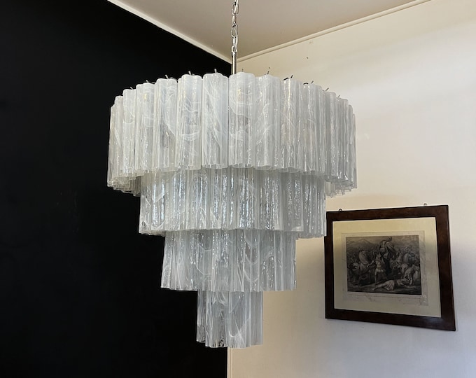 Huge Vintage Murano Glass Tiered Chandelier - 78 ALABASTER WHITE glasses