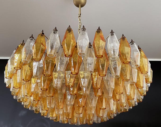Amber & Clear POLIEDRI Murano Glass Chandelier
