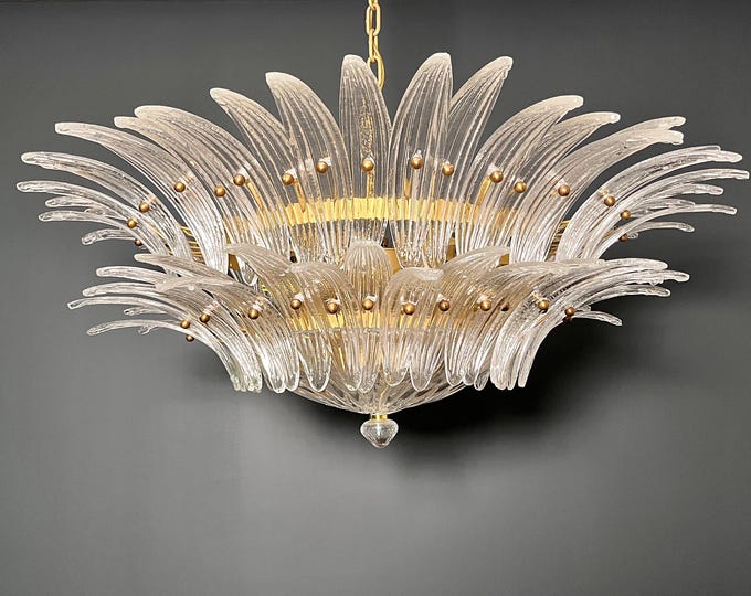 Murano Chandelier / ceiling light Original Palmette, two levels, 82 clear glasses