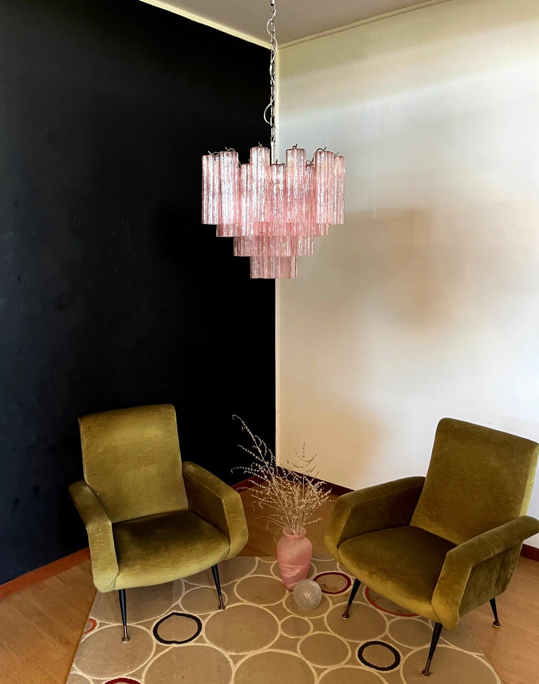 Fantastic Murano Glass Tube Chandelier 36 Pink Glass Tubes