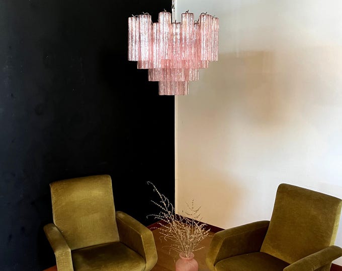 Fantastic Murano Glass Tube Chandelier - 36 pink glass tubes