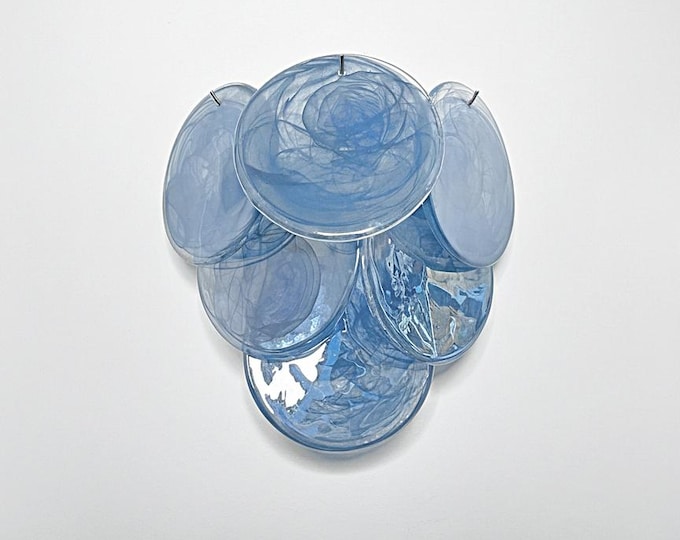Pair of glass wall sconces - 6 alabaster cobalt blue disks