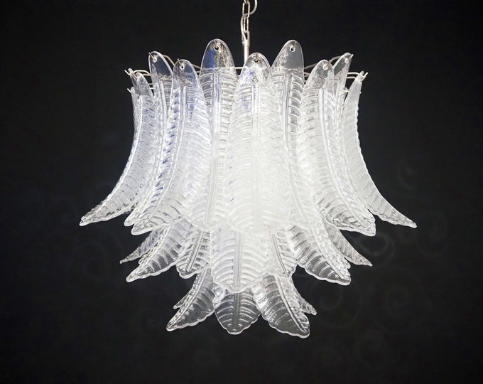 Italian Murano three-Tier 48 transparent Felci Glass chandelier