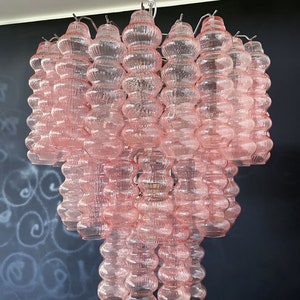 Three-Tier Murano Glass Tube Chandelier - 48 PINK glasses