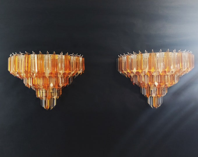 Pair of vintage Murano wall sconce – 63 clear and amber quadrihedrons