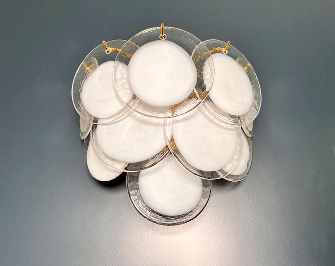 Pair of glass wall sconces - 10 lattimo white disks