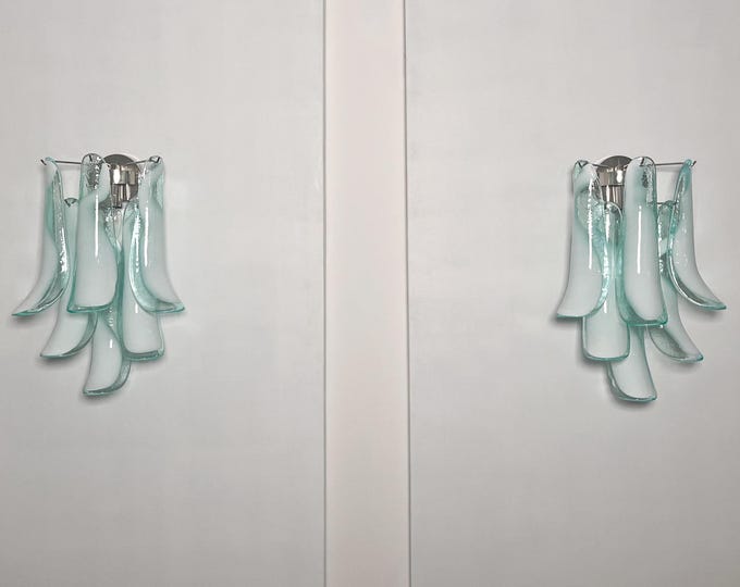 Pair of Vintage Italian Murano wall lights in the manner of Mazzega - pink turquoise glass petals