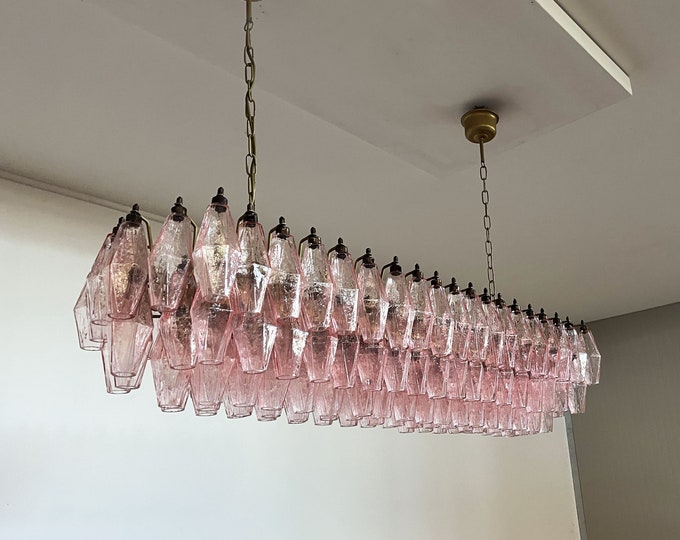 Elegant Murano Poliedri Chandelier - Carlo Scarpa - 138 pink glasses