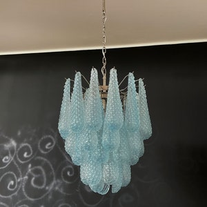 Italian Vintage Murano Chandelier 41 BLUE Glass Petals Drop