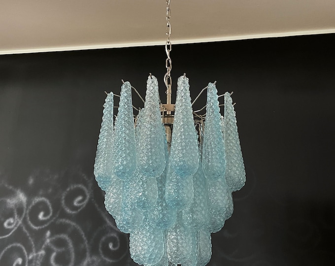 Italian Vintage Murano Chandelier 41 BLUE Glass Petals Drop