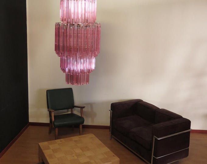 Huge Murano chandelier multicolor Pink trihedrons – 242 prisms