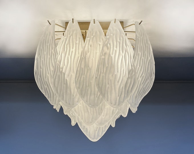 Murano ceiling lamp - frosted carved glass leaves