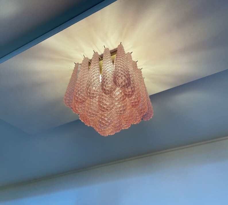 Murano ceiling lamp 32 pink glass petal drops image 6