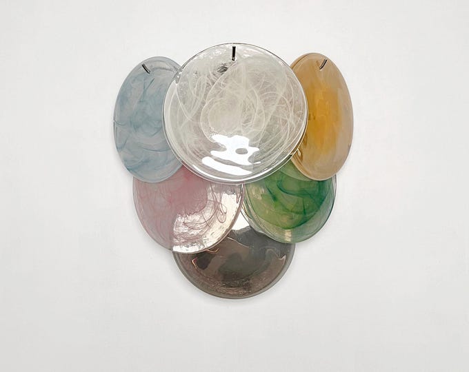 Pair of glass wall sconces - 6 alabaster multicolored disks