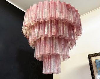 Huge Vintage Murano Glass Tiered Chandelier - 78 ALABASTER PINK glasses