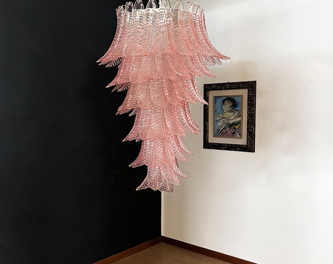 Huge Italian Murano Felci Glass spiral chandelier - 83 pink glasses