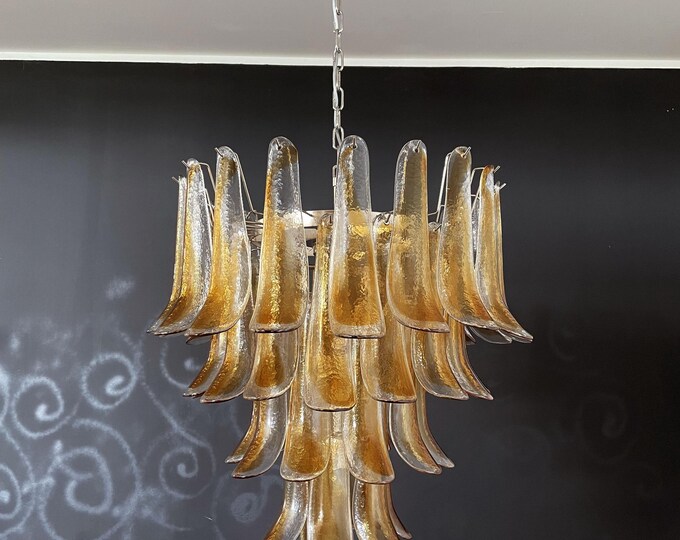 Italian vintage Murano chandelier - 52 amber glass petals