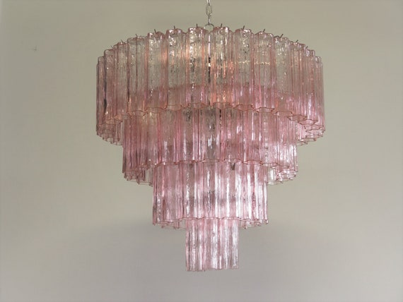 Huge Vintage Murano Glass Tiered Chandelier 78 Pink Glasses | Vinterior Huge Vintage Murano Glass Tiered Chandelier 78 Pink Glasses | Vinterior