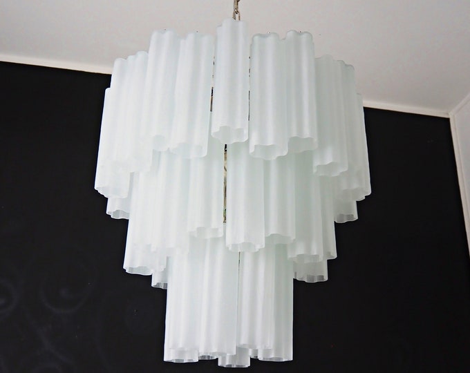 Large three-Tier Venini Murano Glass Tube Chandelier - etched glass