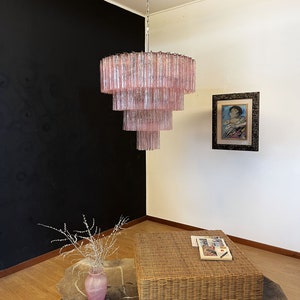 Huge Vintage Murano Glass Tiered Chandelier - 78 PINK glasses