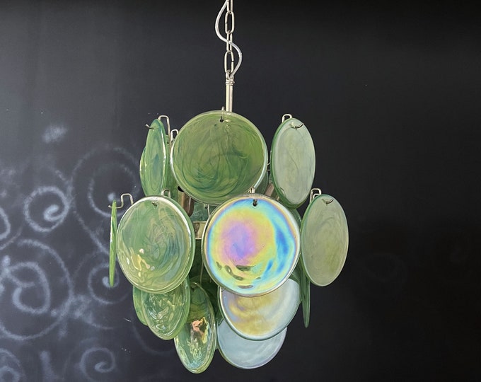 1970's Vintage Italian Murano chandelier - 24 green disks