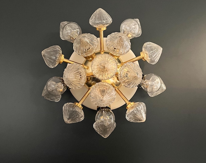 Pair of Murano brass sputnik wall sconces / ceiling lights